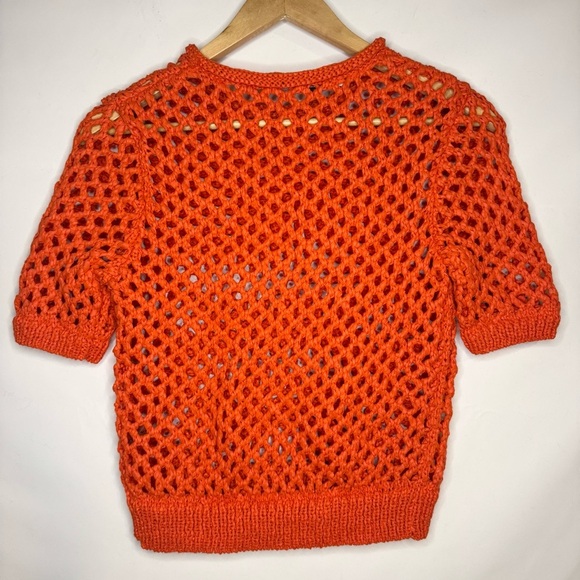 T by Alexander Wang Open Knit Chunky Crochet Knit Pullover Top Orange Size Small - Picture 5 of 7